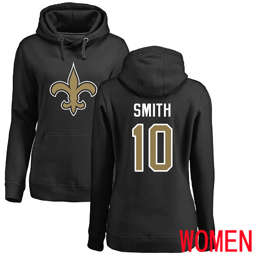 New Orleans Saints Black Women Tre Quan Smith Name and Number Logo NFL Football #10 Pullover Hoodie Sweatshirts